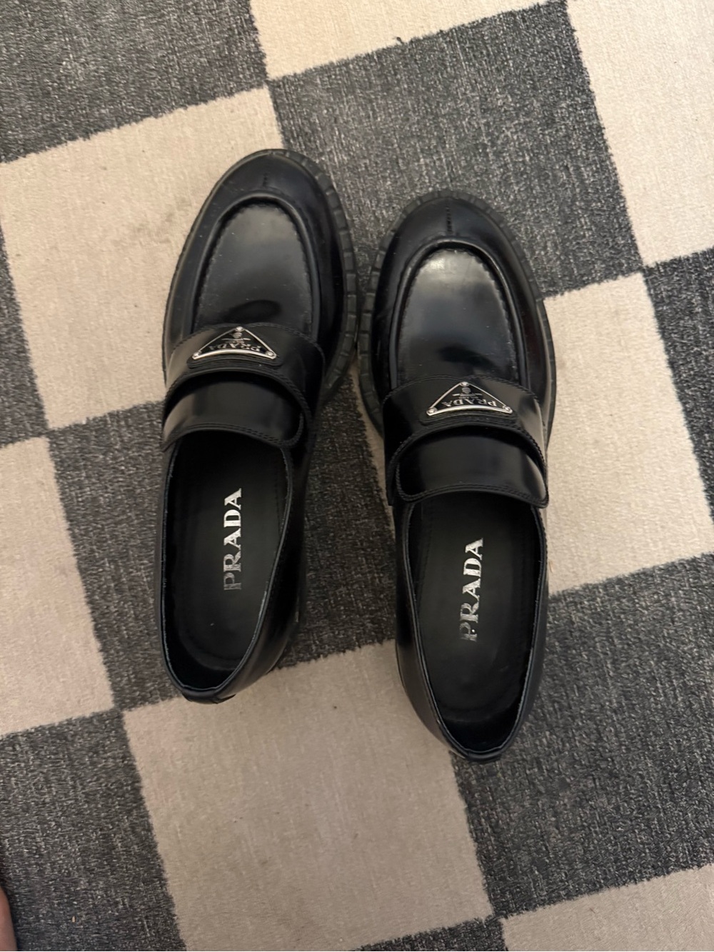 Prada Black Leather Women’s Slip-On Loafers with Triangle Logo